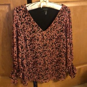 Printed Blouse, Long Puffy Sleeves, Size Small